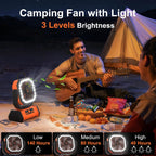 Portable Rechargeable Fan 20000Mah, Camping Fan With Led Light & Remote, Usb C Cordless Battery Powered, 4 Speeds Timer Hanging Hook For Travel Tent Outdoor Essentials - Orange