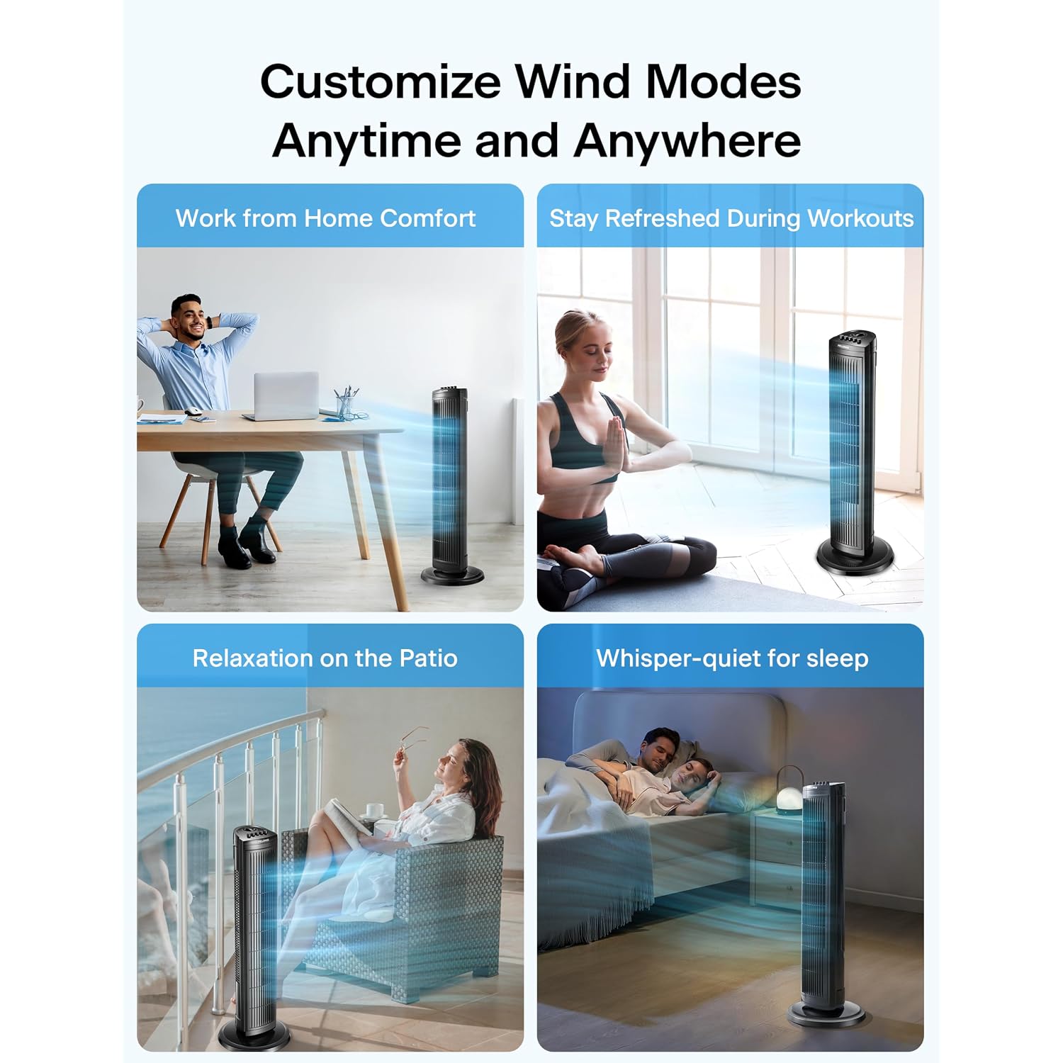 Pelonis 30 Inch Tower Fan For Bedroom, Quiet Oscillating Standing Fan With 3 Speeds, Portable Cooling Fan For Home Office Dorm Room, Auto-Off Timer, Black, Pft28A2Bbb
