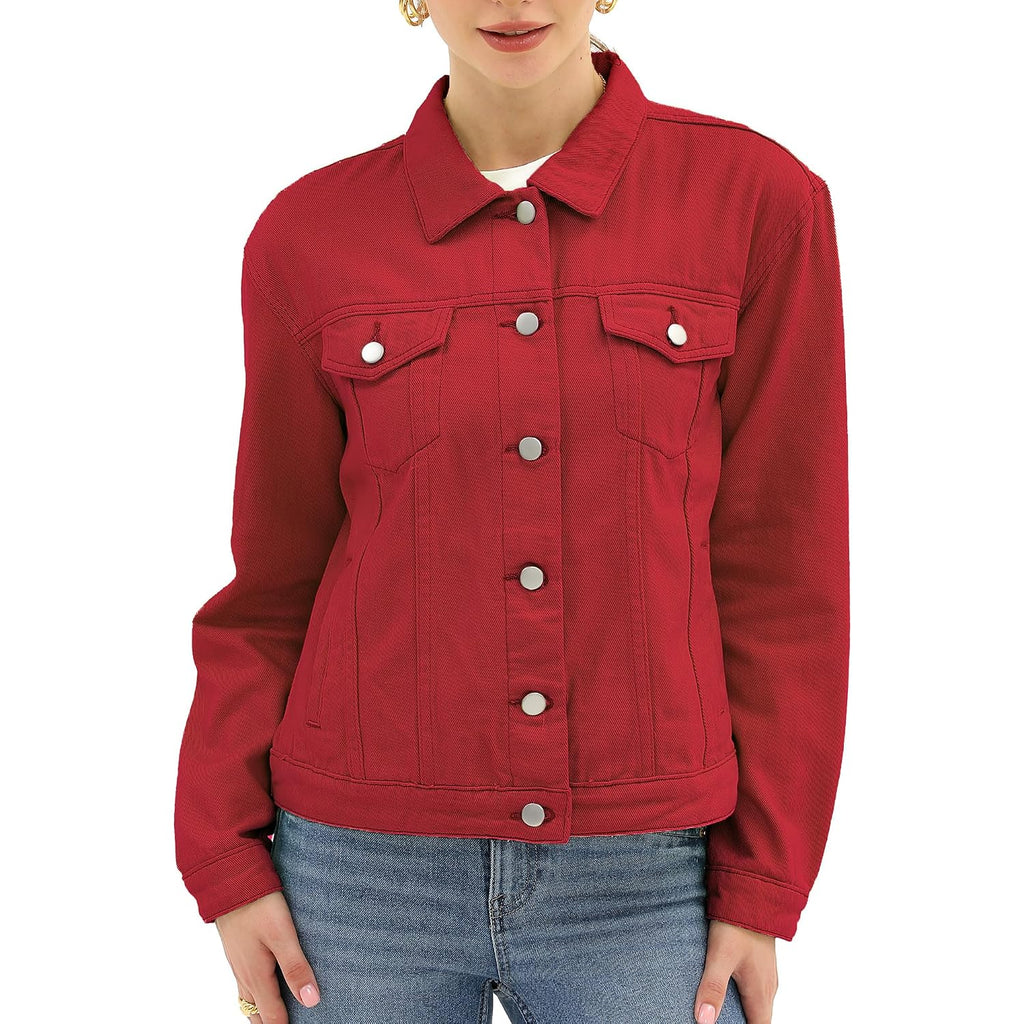 Women Denim Jacket Button Up Long Sleeve With Inner Pockets