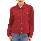 Women Denim Jacket Button Up Long Sleeve With Inner Pockets