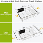 JASIWAY Dish Drying Rack in Sink, Expandable Stainless Steel Dish Drainers for Kitchen Counter, Dish Dryer Rack for Inside Sink, Over The Sink Dish Racks with Utensil Holder, Silver