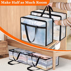 6 Pack Clear Storage Bags For Comforter, Clothes & Bedding, Plastic Blanket Storage With Zipper And Handle, Moving Bags, Closet Organizer And Under-Bed Storage (40L)