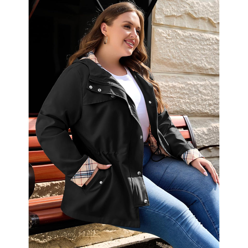 Rain Jacket Women Plus Size Long Raincoat With Hood Waterproof Outdoor Trench Coat