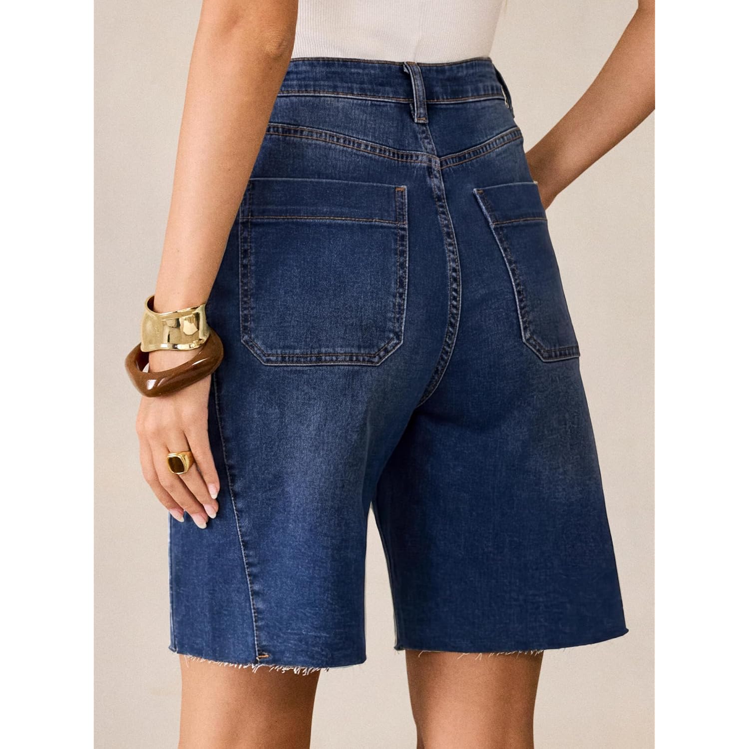 Womens Bermuda Jean Shorts 2026 Summer Knee Length Stretchy Crossover Wide Leg Mid Waisted Casual Denim Shorts Jorts