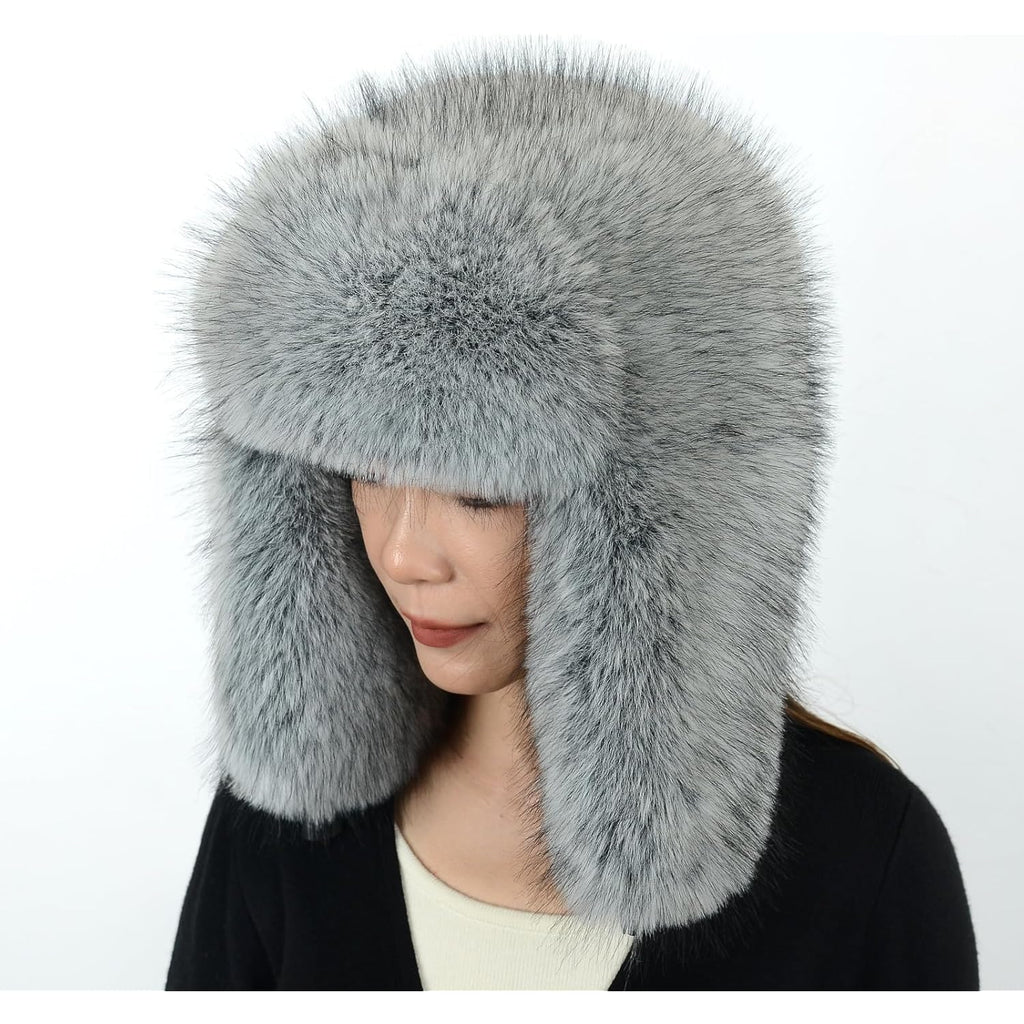Faux Fur Russian Hat,Furry Warm Winter Trapper Hat with Earmuffs for Men and Women