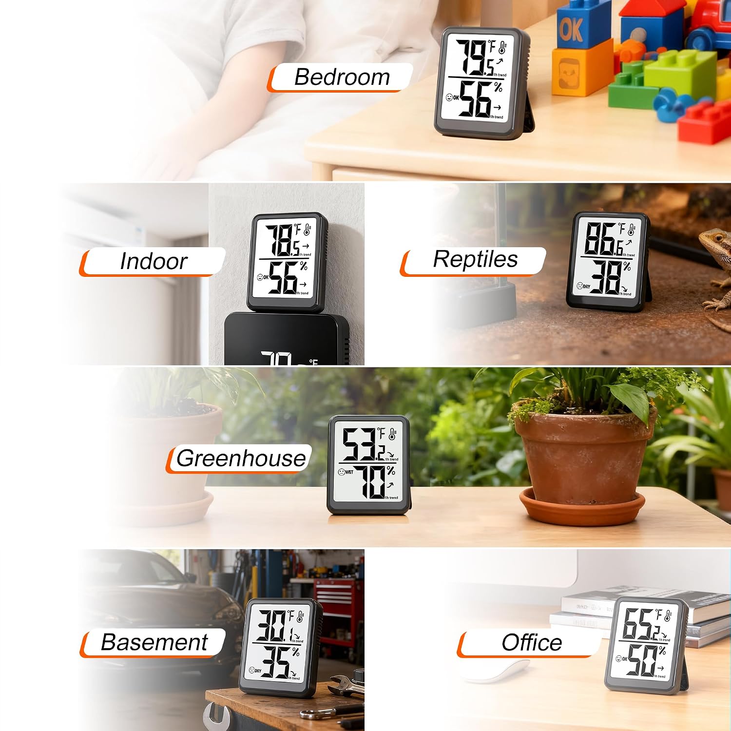 Room Thermometer Indoor Hygrometer Humidity Meter Gauge Digital Temperature And Humidity Sensor Monitor For Home Office House Pets Plants - Aaa Battery Included