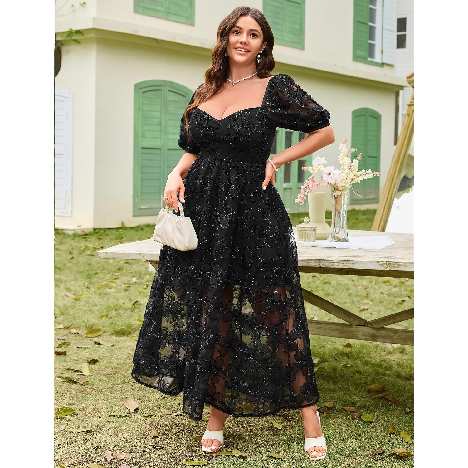 Eywol Formal Wedding Guest Cocktail Floral Embroidered Dress M-3Xl