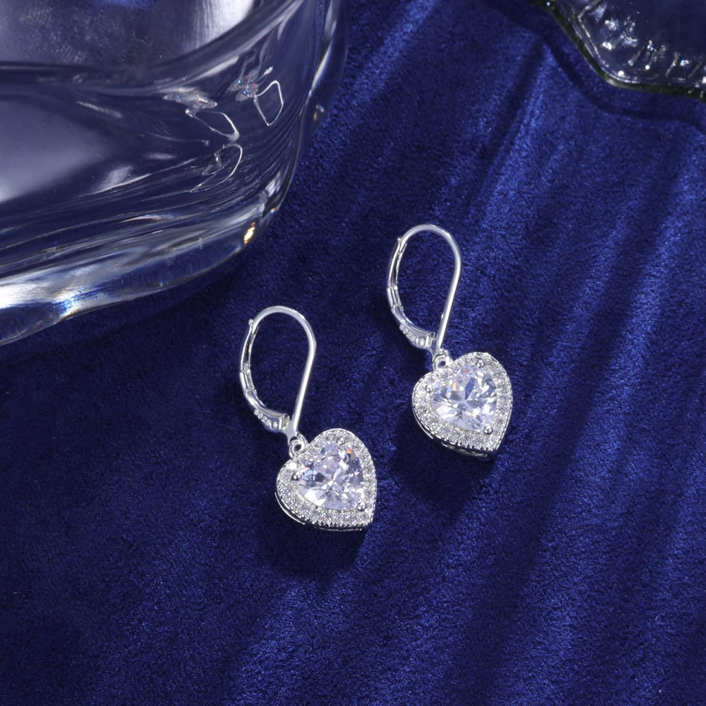 925 Sterling Silver 14K Gold Plated Heart Dangle Earrings, ALEXCRAFT Dangling Drop Earring for Trendy Women Leverback Earings Cubic Zirconia Hypoallergenic
