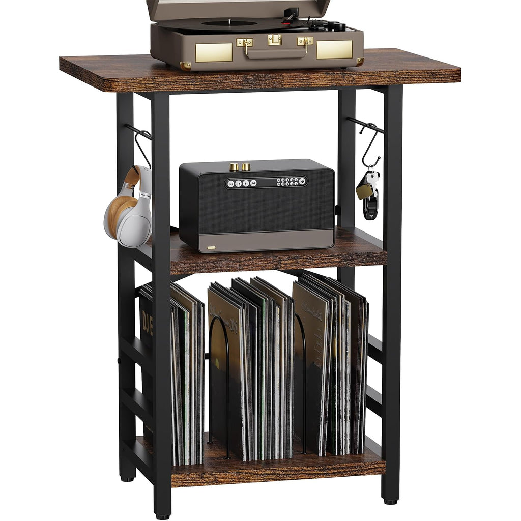 Record Player Stand With Extended Desktop,Large Record Player Table With Vinyl Storage,Tall Turntable Stand With Record Holder Vinyls Display Shelf For Music Room Studio, Rustic Brown