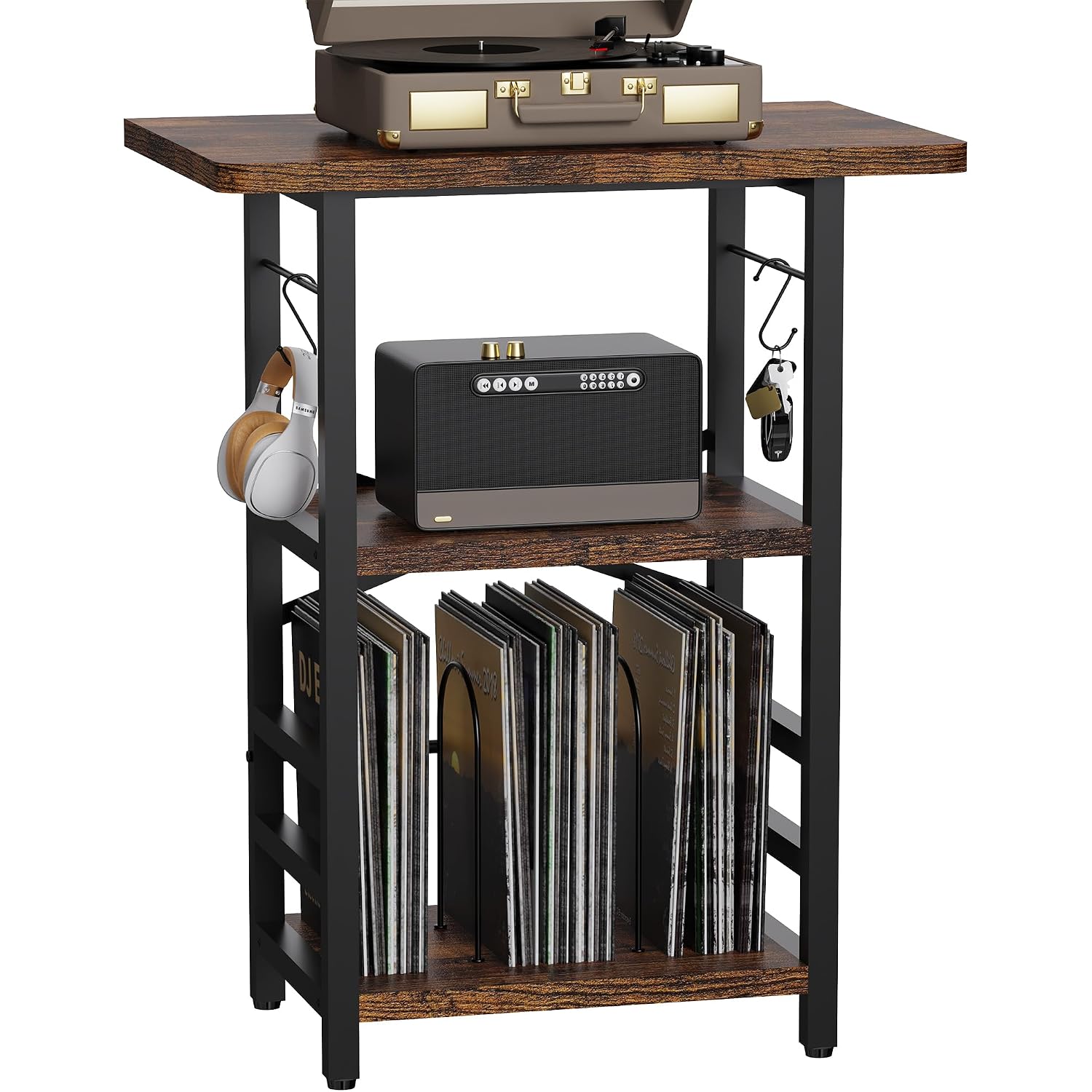 Record Player Stand With Extended Desktop,Large Record Player Table With Vinyl Storage,Tall Turntable Stand With Record Holder Vinyls Display Shelf For Music Room Studio, Rustic Brown