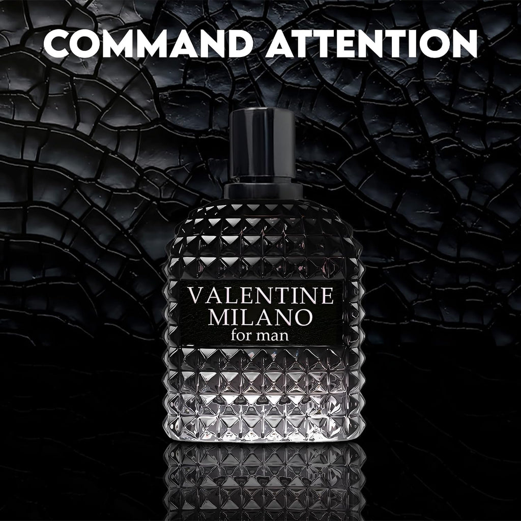 2Pcs Valentine Milano/Invincible Grey Eau De Toilette For Men-Fresh,Romantic Scent Perfume For Men 3.4 Fl Oz Each Mens Cologne For All Skin Daily Used
