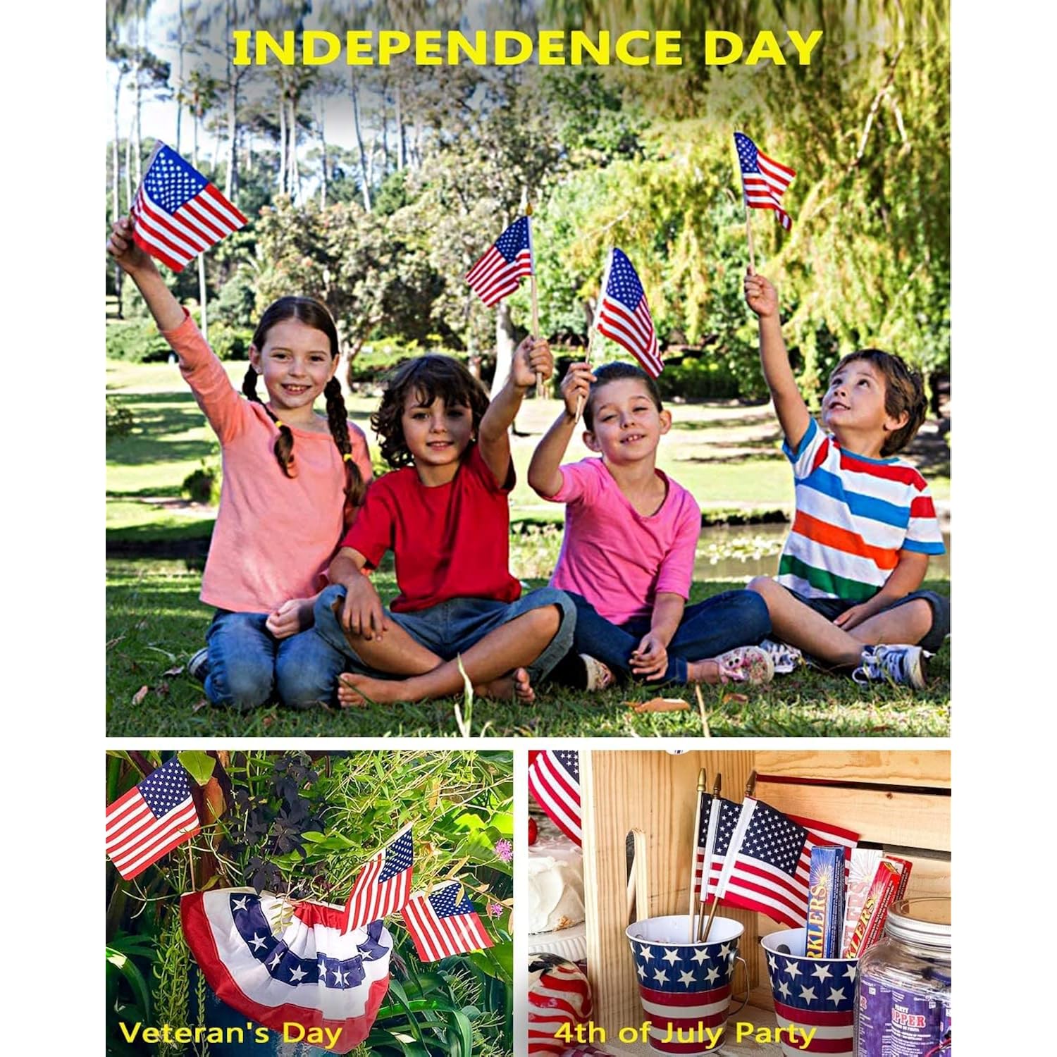100 Pack Small American Flags On Stick, 4X6 Inch Small Us Flags/American Flags For Outside, Mini Hand Held Stick Flags, Memorial Day,250 Anniversary, 4Th Of July Decorations,Patriotic Decorations