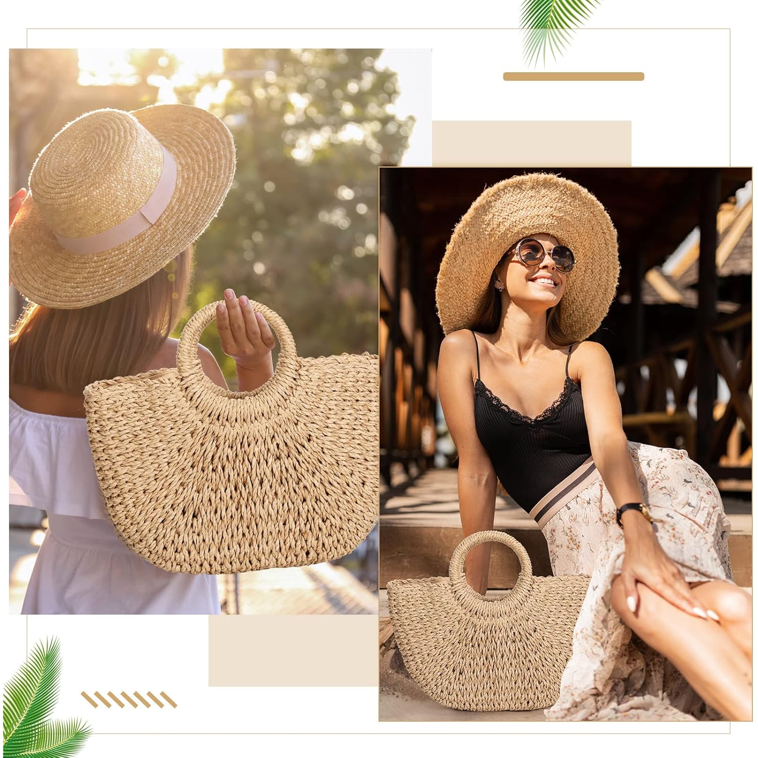Mixweer 4 Pcs Straw Bag for Women Summer Travel Rattan Woven Raffia Beach Handbags Handle Big Capacity Tote Clutch Bags 2024