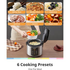 COMFEE' Rice Cooker Upgraded, 6-in-1 Stainless Steel Multi Cooker, Slow Cooker, Steamer, Saute, and Warmer, 2 QT, 8 Cups Cooked(4 Cups Uncooked), Brown Rice, Quinoa and Oatmeal, 6 One-Touch Programs