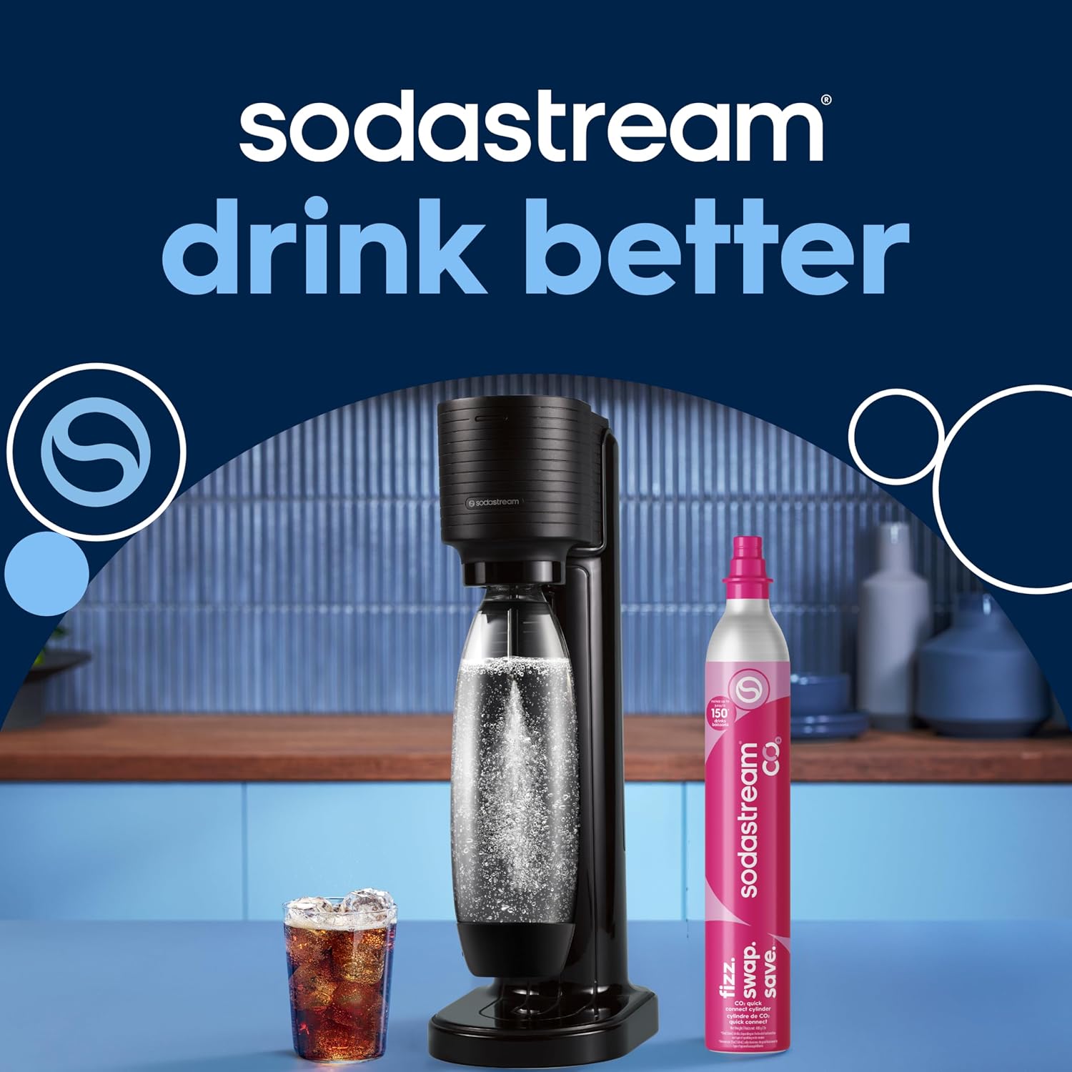 Sodastream Gaia Sparkling Water Maker Bundle, Black
