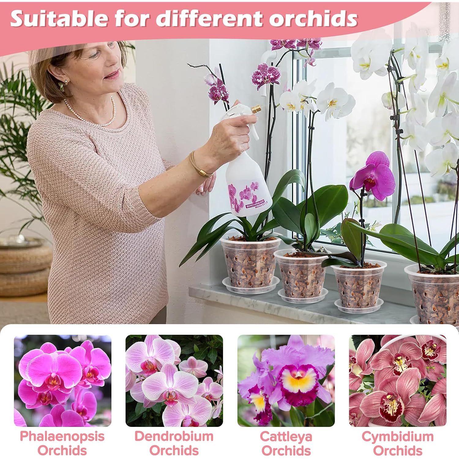 Fuijol Orchid Pot, 6 Pack 4 Inch (Top Diameter) Clear Orchid Pots With Holes And Saucers For Repotting, Breathable Slotted Plastic Orchid Planters With Drainage For Root Health Indoor Outdoor