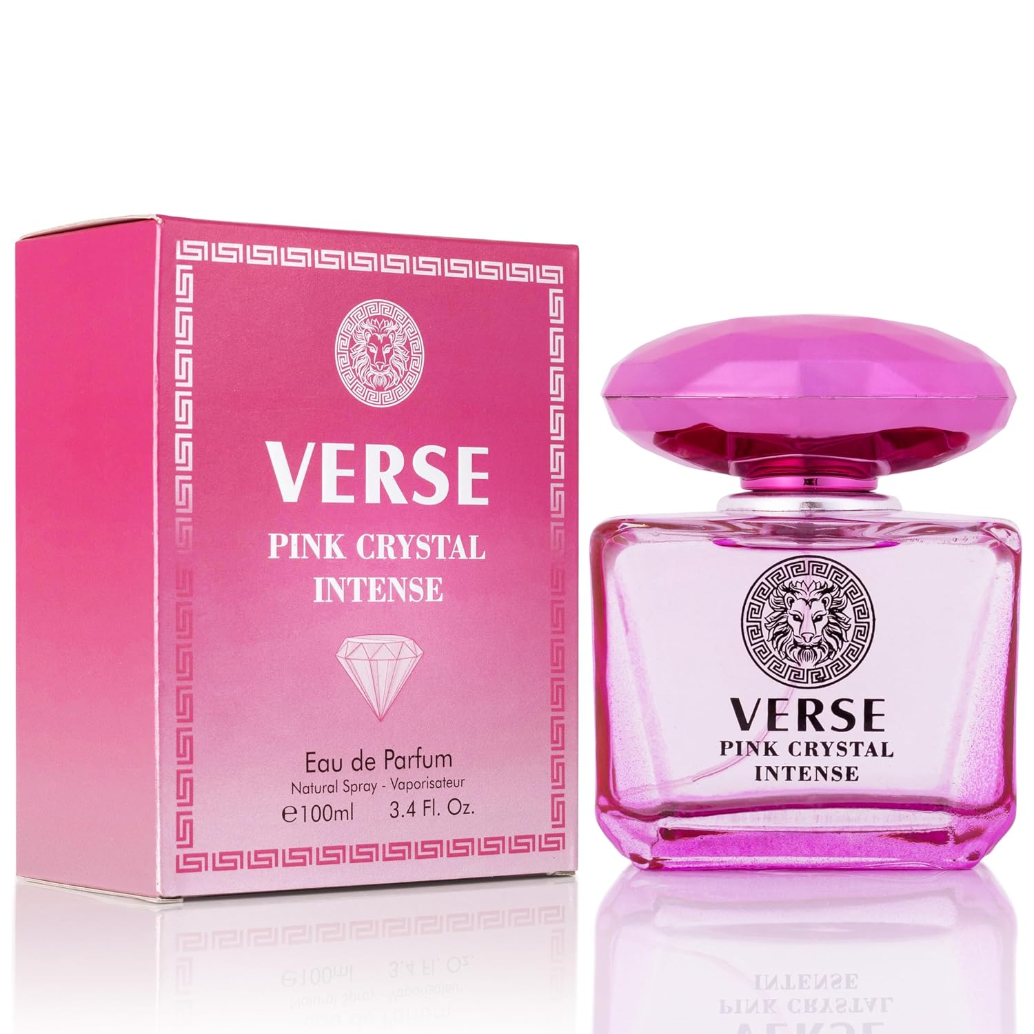 Verse Pink Crystal Intense For Women 3.4 Fl Oz - Fruity & Floral Scents Of Raspberry, Peony, Magnolia & Lotus Flowers - Base Notes Of Amber, Vibrant Musk & Deep Mahogany Wood - Elegant 100Ml Bottle