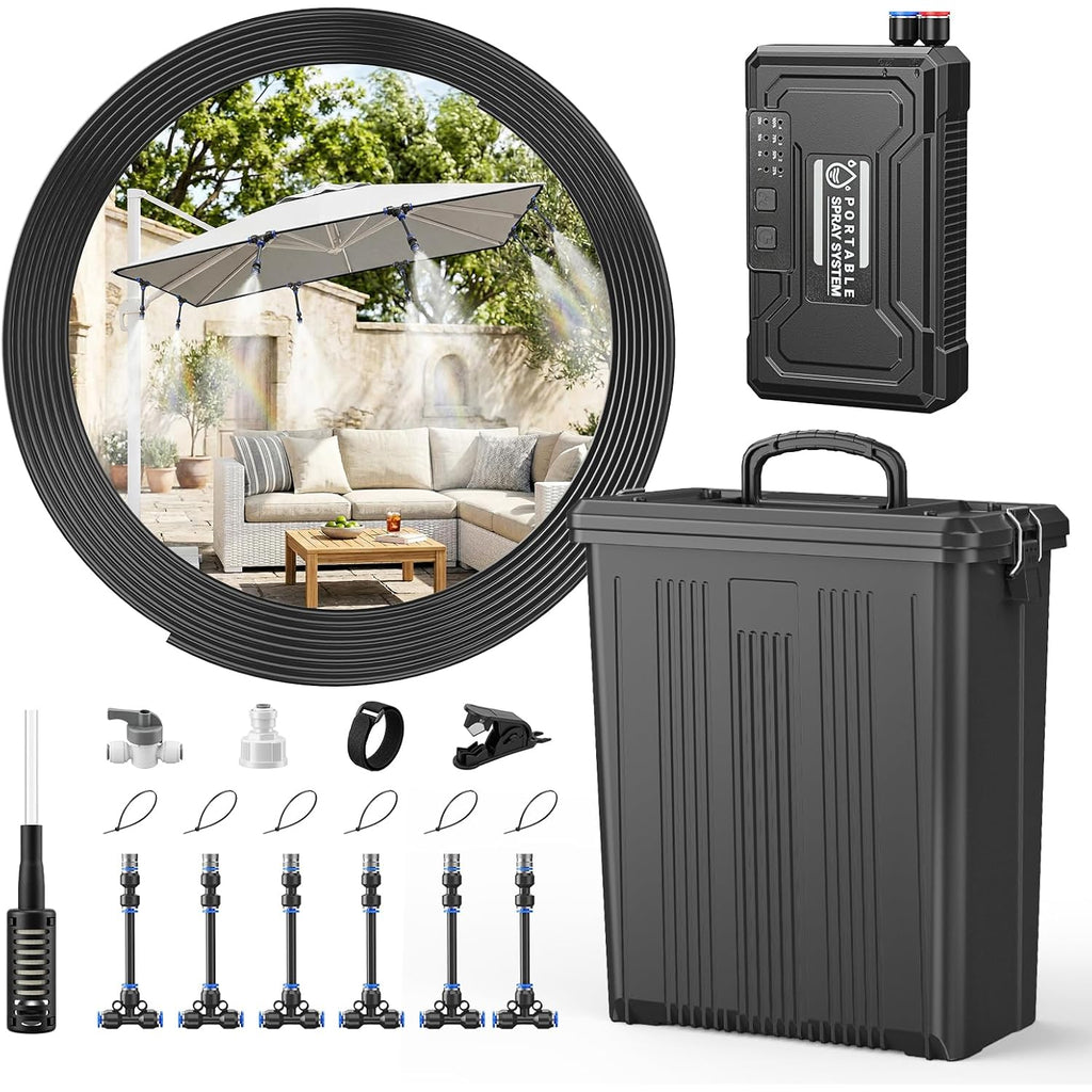 Portable 4 Gallon Misting System With 15000Mah Rechargeable Pump, 33Ft Hose – Powerful Outdoor Water Bucket Misters For Outside Patio Cooling, Backyard, Canopy, Camping, Umbrella, Sports, Greenhouse