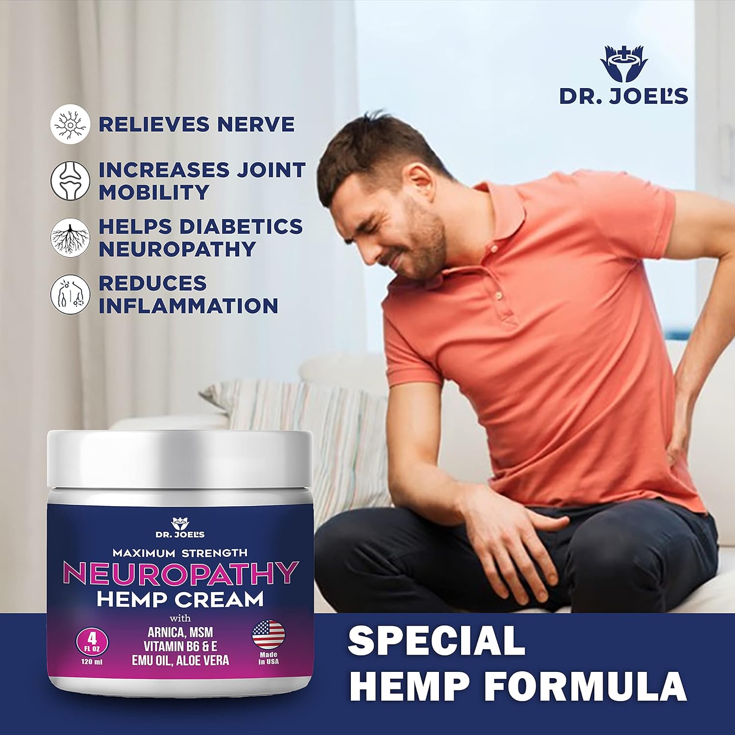 Dr. JOEL'S Neuropathy Nerve Relief Cream - Organic Neuropathy Support Cream for Feet, Hands, Legs and Toes - 4 OZ Value Pack- Made in USA