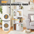 4 Tier Rotating Bookshelf Tower, Spinning Bookshelf, Revolving 360° Bookcase Storage Round Carousel, Vertical Rotate Turning Spiral Corner Organizer Lazy Susan, White
