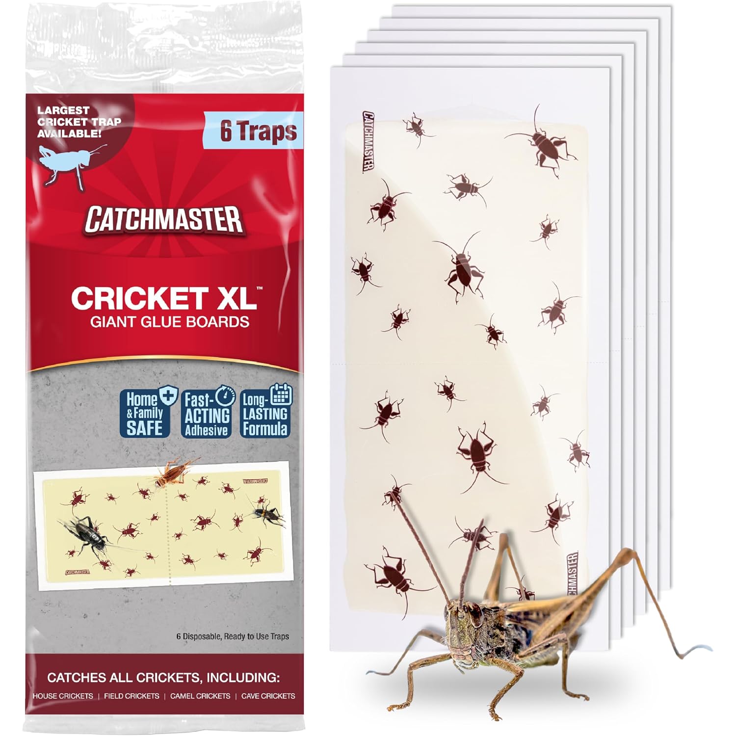Catchmaster Cricket Xl Giant Glue Boards 6-Pk, Adhesive Bug Catcher Cricket Traps Indoor, Sticky Trap For Inside Your Home, Bulk Insect Killer, Insect Traps For House & Garage, Pest Control For Home