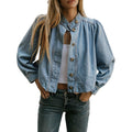 Women'S Denim Jacket With Puff Sleeves Button Down Jean Top Outfit Casual Vintage Shacket For Women