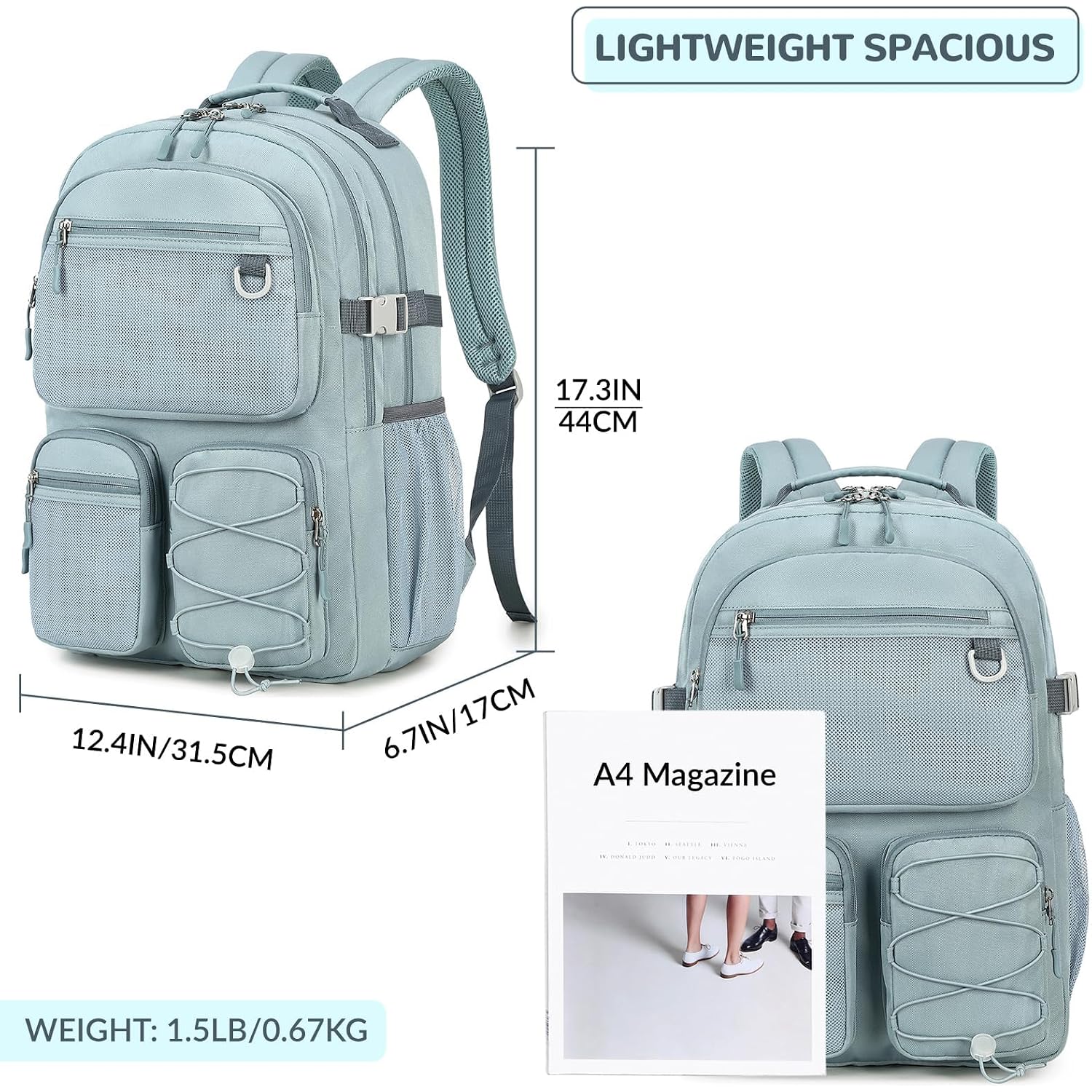 Lohol Water Resistant Backpack With Mulitiple Pockets For School Travel Outdoor College, 15.6 Inch Laptop Daypack For Men And Women (Blue)