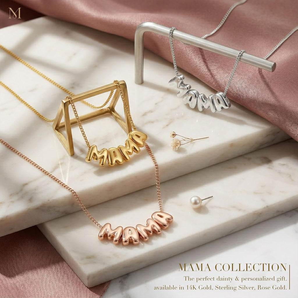 SLOONG Mama Necklace Letter Necklace 18K Gold Plated Dainty Mother and Daughter Matching Gift for New Mom Boyfriends Mom Women Mother's Day Mama Gifts