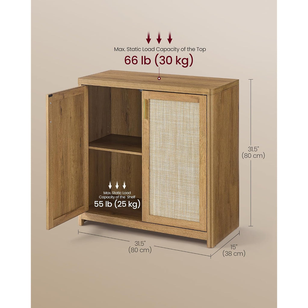 Vasagle Ellan Collection - Boho Buffet Cabinet With Rattan-Look Doors, Sideboard Storage Cabinet, Rounded Corners, Adjustable Shelf, For Kitchen, Natural Brown Ubbk345Kc01