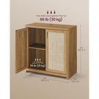 Vasagle Ellan Collection - Boho Buffet Cabinet With Rattan-Look Doors, Sideboard Storage Cabinet, Rounded Corners, Adjustable Shelf, For Kitchen, Natural Brown Ubbk345Kc01