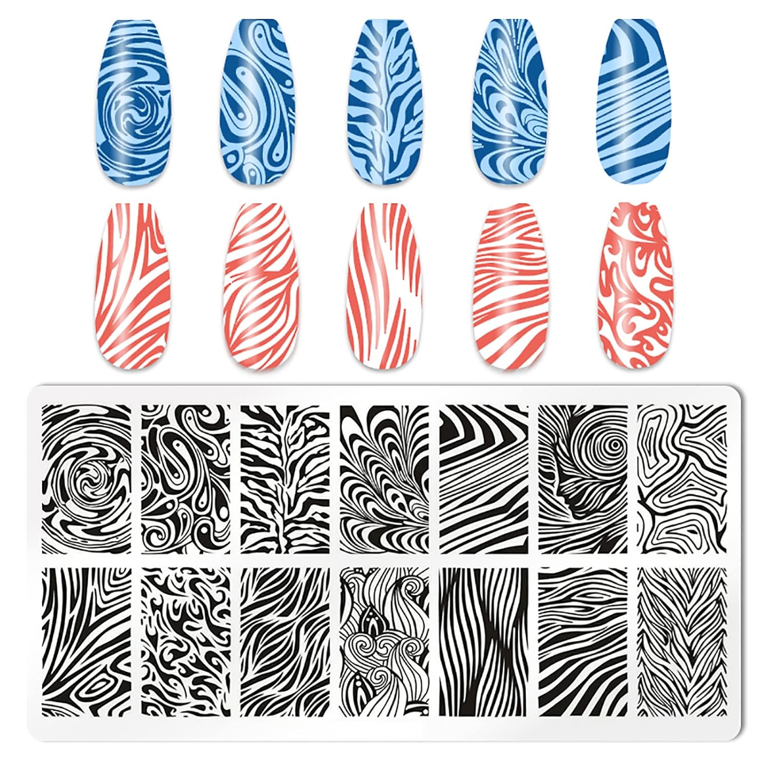 5Pcs Nail Stamping Plates Leopard Print Nail Stamps Nail Art Stamping Plates Nail Stencils Nail Plate Template Nail Art Stamping Kit Nails Accessories with 1 Nail Stamper, 1 Scraper