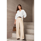 Womens Casual Button V Neck Long Sleeve Shirts Oversized Solid Blouses Tops