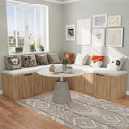 L-Shape Storage Bench With Cushion, Backless Corner Dining Bench, Kitchen Dining Nook Bench With Hidden Storage For Dining Room, Kitchen, Entryway (Natural Wood)