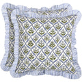 Block Print Light Steel Blue Throw Pillow Cover 18" X 18" (Pack Of 2) Decorative Cushion Covers With Ruffle For Couch, Sofa, Bed, Living Room, Home Decor Gift For Spring, Easter, Valentine