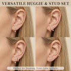 3 Pairs Dainty Small Earrings for Women Trendy, Birthstone Stud Huggie Hoop Jacket Stack for Cartilage Helix, Gold Plated Hypoallergenic Cute Women Fashion Accessories Western Jewelry Gifts