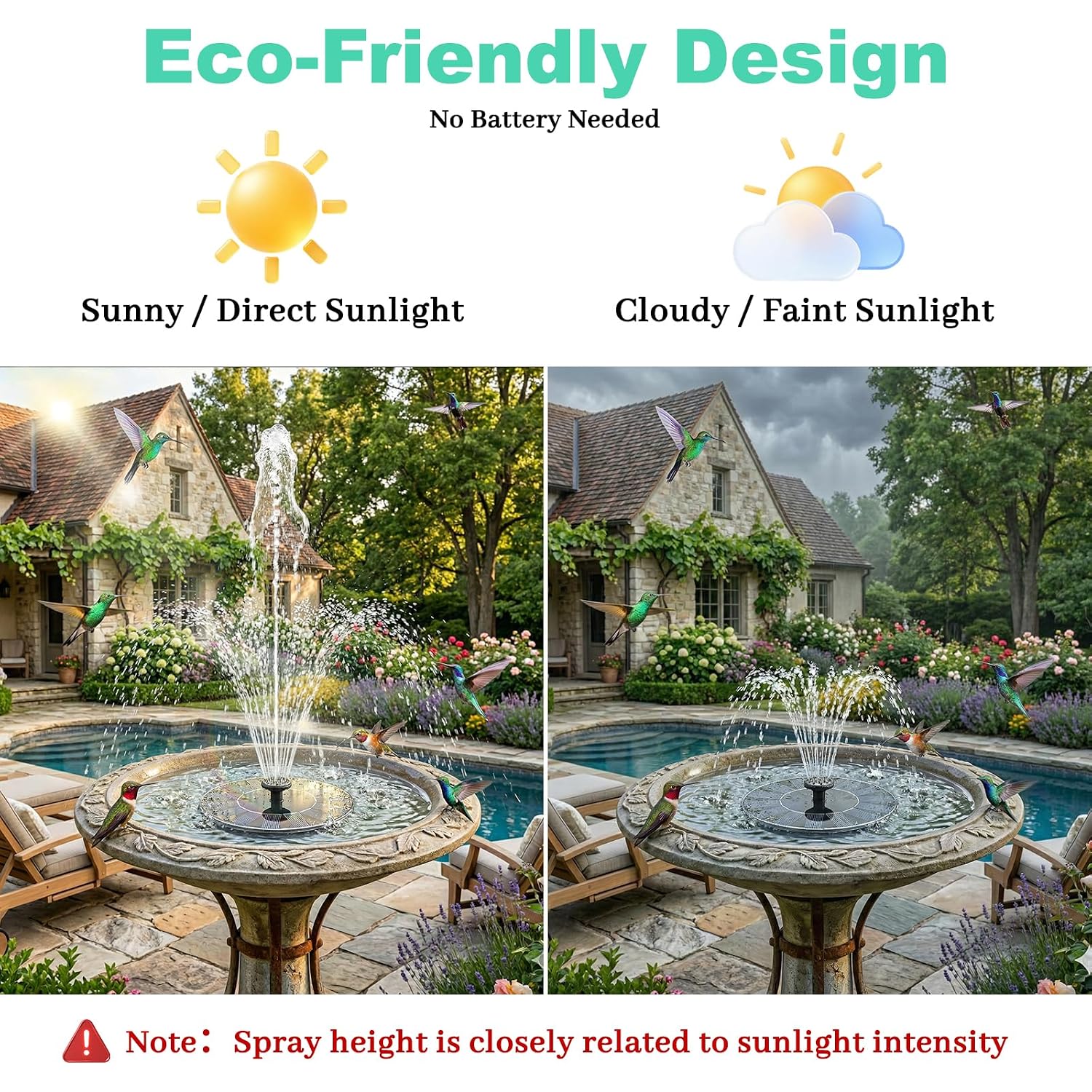 Yeomi Solar Fountain, Floating Solar Water Pump For Bird Bath, Outdoor Water Fountain No Battery Or Electricity Needed, Easy To Use For Garden, Pond, Patio