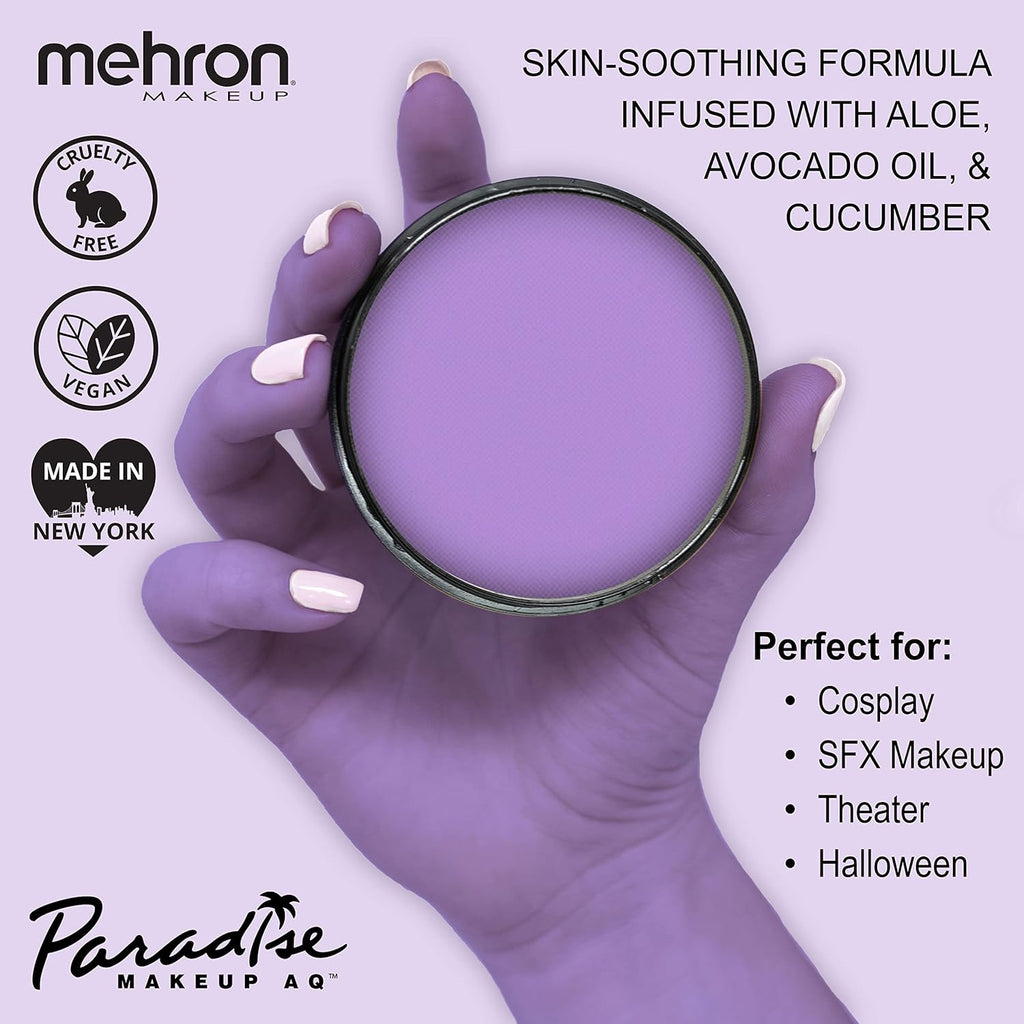 Mehron Makeup Paradise Makeup AQ & Barrier Spray Combo Pack | Before & After Setting Spray 2 fl oz (60 ml) Plus Pro Size Water Activated Face Paint & Body Paint 1.4 oz (40 g) (Purple)
