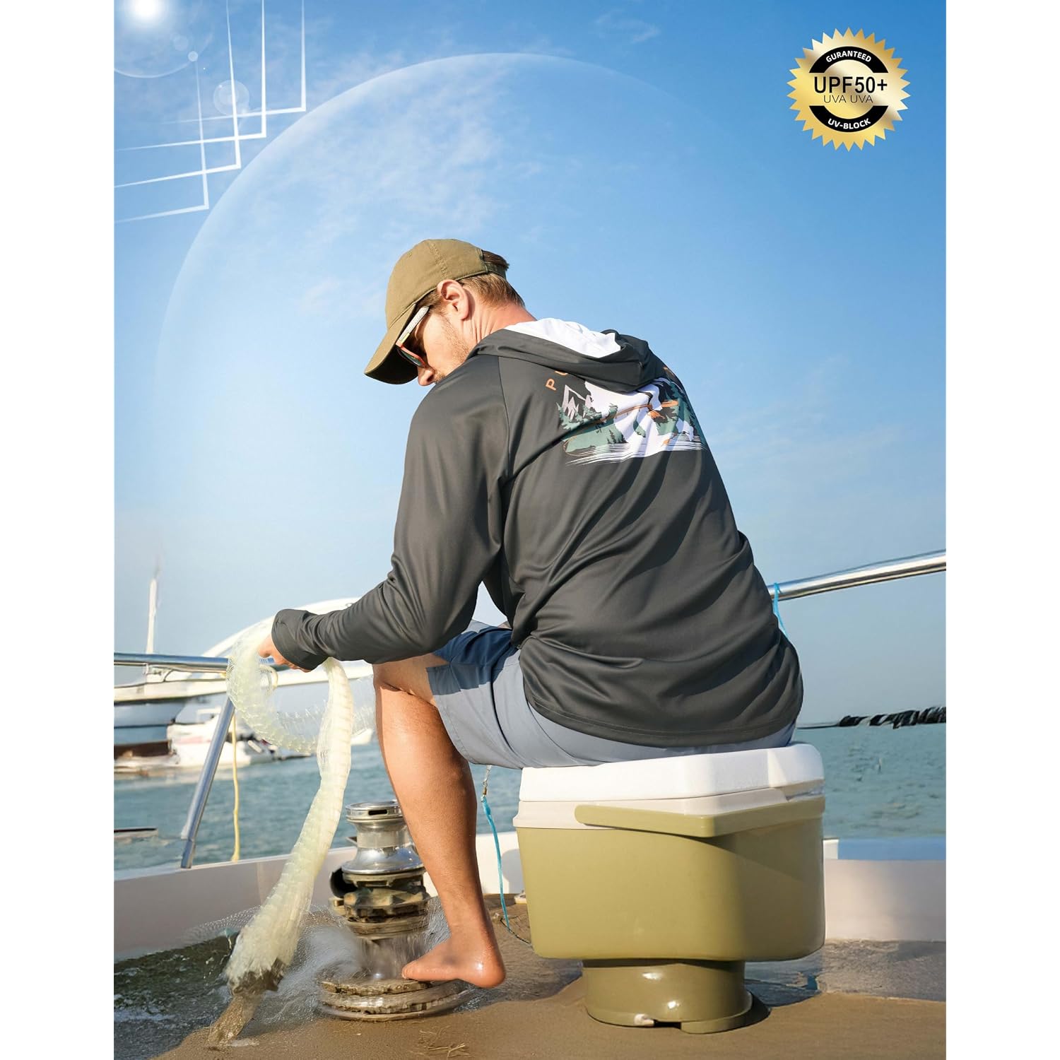 Pudolla Men'S Sun Protection Hoodie Shirts Upf 50+ Long Sleeve Fishing Swim Shirt Lightweight Quick Dry Rash Guard