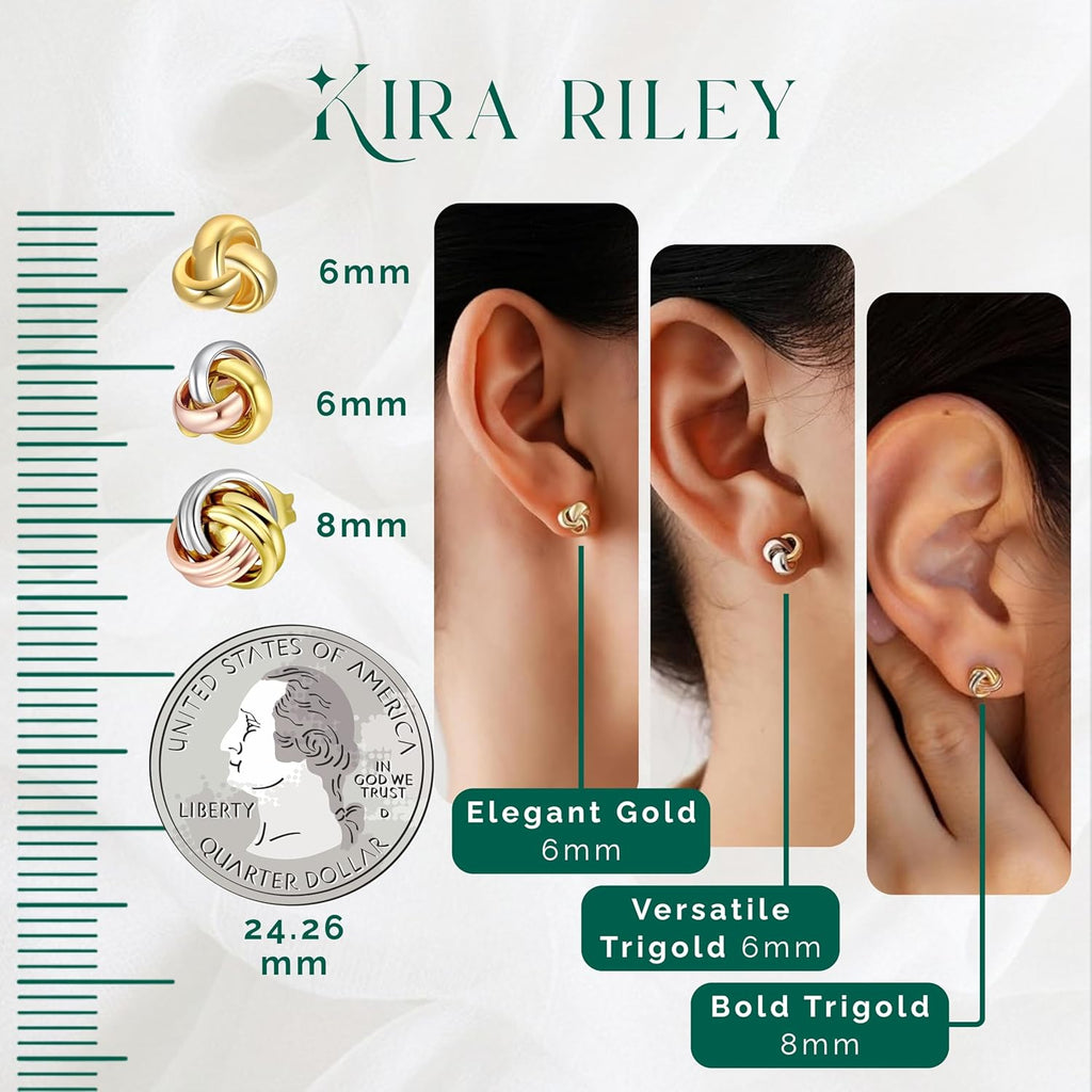14k Solid Gold Knot Stud Earrings for Women - 14 Carat Small Ball Knots Studs - Nickel Free Earring - Pushback - Hypoallergenic - Elegant Jewelry Gifts for Her, Bridal, Anniversary, Your Wife