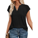 Wiholl Womens Summer Tops V Neck T Shirts Cap Sleeve Business Casual Outfits Loose Fit Beach Vacation Clothes Basic Tees