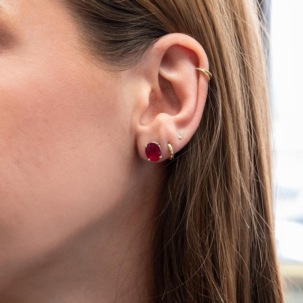 NNJ Madagascar Natural Ruby Solitaire Earrings for Women | Oval Cut Ruby Stud Earrings in 14K Solid Gold | July Birthstone | Birthday, Anniversary, Gemstone Jewellery Gift