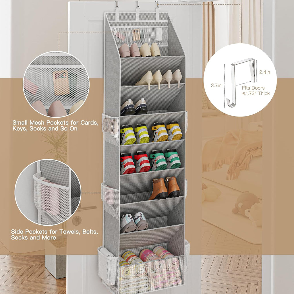Shoe Organizer, Over The Door Shoe Organizer, Hanging Closet Shoe Storage With Large Deep Pockets, Fits 16–24 Pairs Of Sneakers, Sandals, Boots, Gray