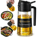 Finedine 16Oz Olive Oil Sprayer For Cooking, 2 In 1 Olive Oil Dispenser Bottle For Kitchen, Air Fryer, Salad, Bbq & Baking – Dual Spray Mist & Stream, With Measurement Marks, Black