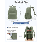 Travel Backpack For Women, 15.6 Inch Laptop Backpack, Quilted College Bookbag, Cute Work Backpacks, Water Resistant (Sage Green)