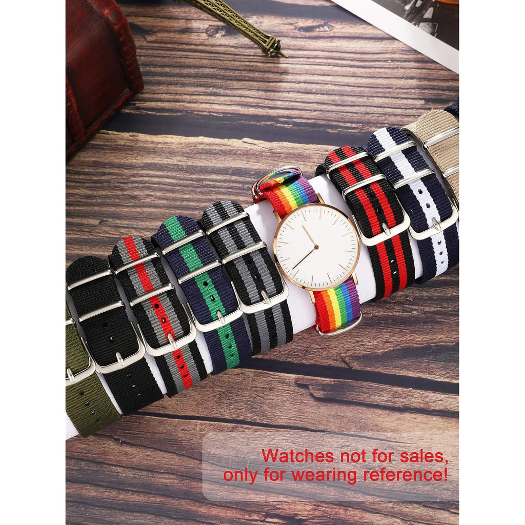 Meekoo 10 Pieces Nylon Watch Strap Military Replacement Watch Band With Stainless Steel Buckle For Men And Women'S Band Replacing, 18 Mm(Classic Colors)