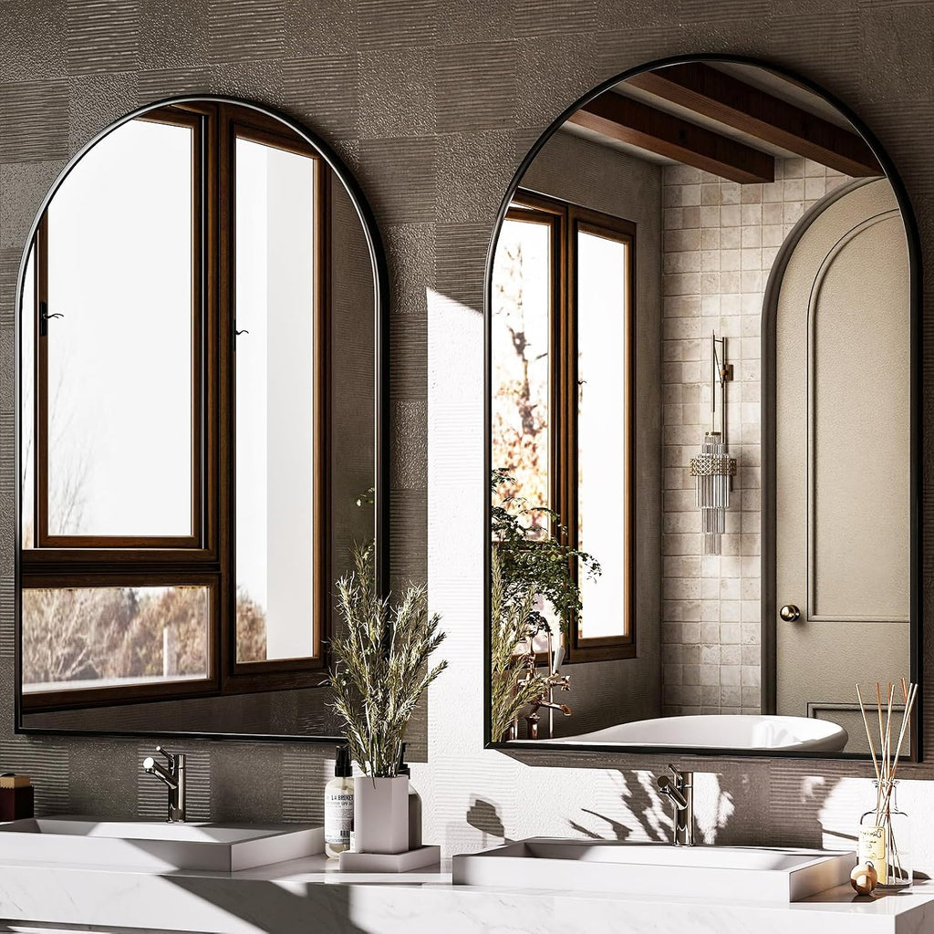 Harritpure Arched Wall Mirror 24"X36" Black Metal Frame Vanity Mirrors | Aluminum Alloy Frame Bathroom Mirror Living Room, Bedroom And Entryway
