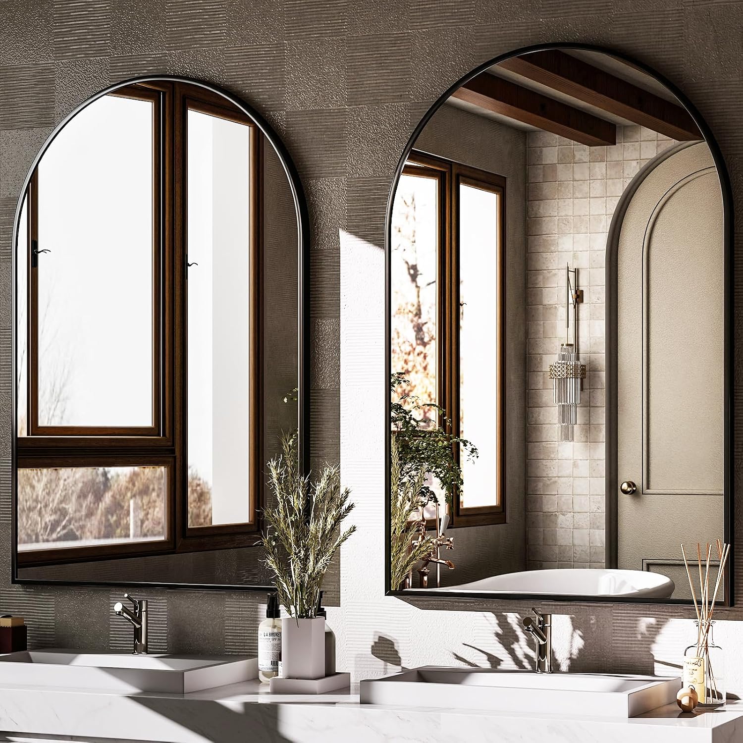 Harritpure Arched Wall Mirror 24"X36" Black Metal Frame Vanity Mirrors | Aluminum Alloy Frame Bathroom Mirror Living Room, Bedroom And Entryway
