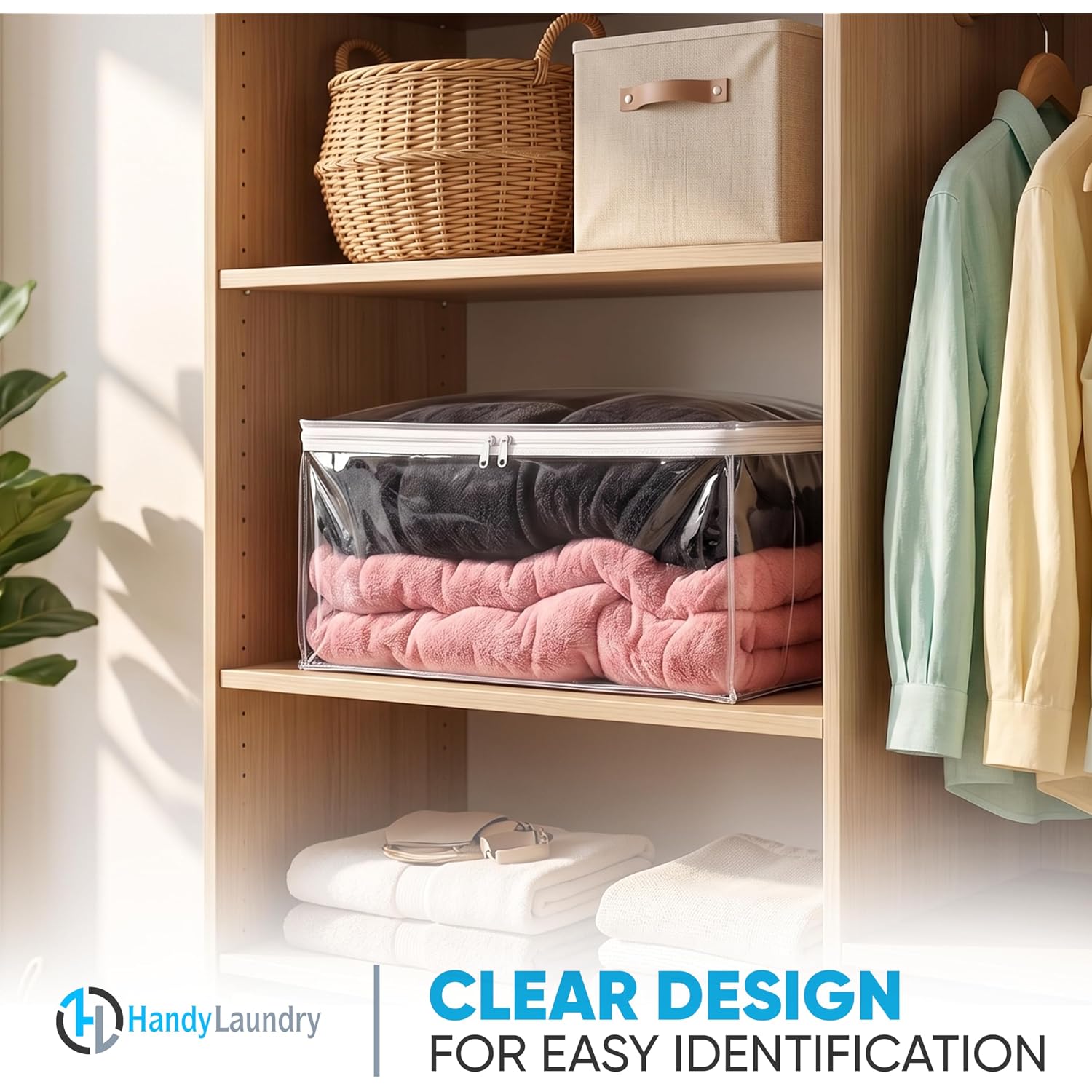 Handy Laundry Comforter Storage Bag – Large 90L Clear Zippered Organizer For Blankets, Bedding, Clothes & Pillows, Durable Plastic Storage For Closet, Moving, Under Bed – Dust & Moisture Protection