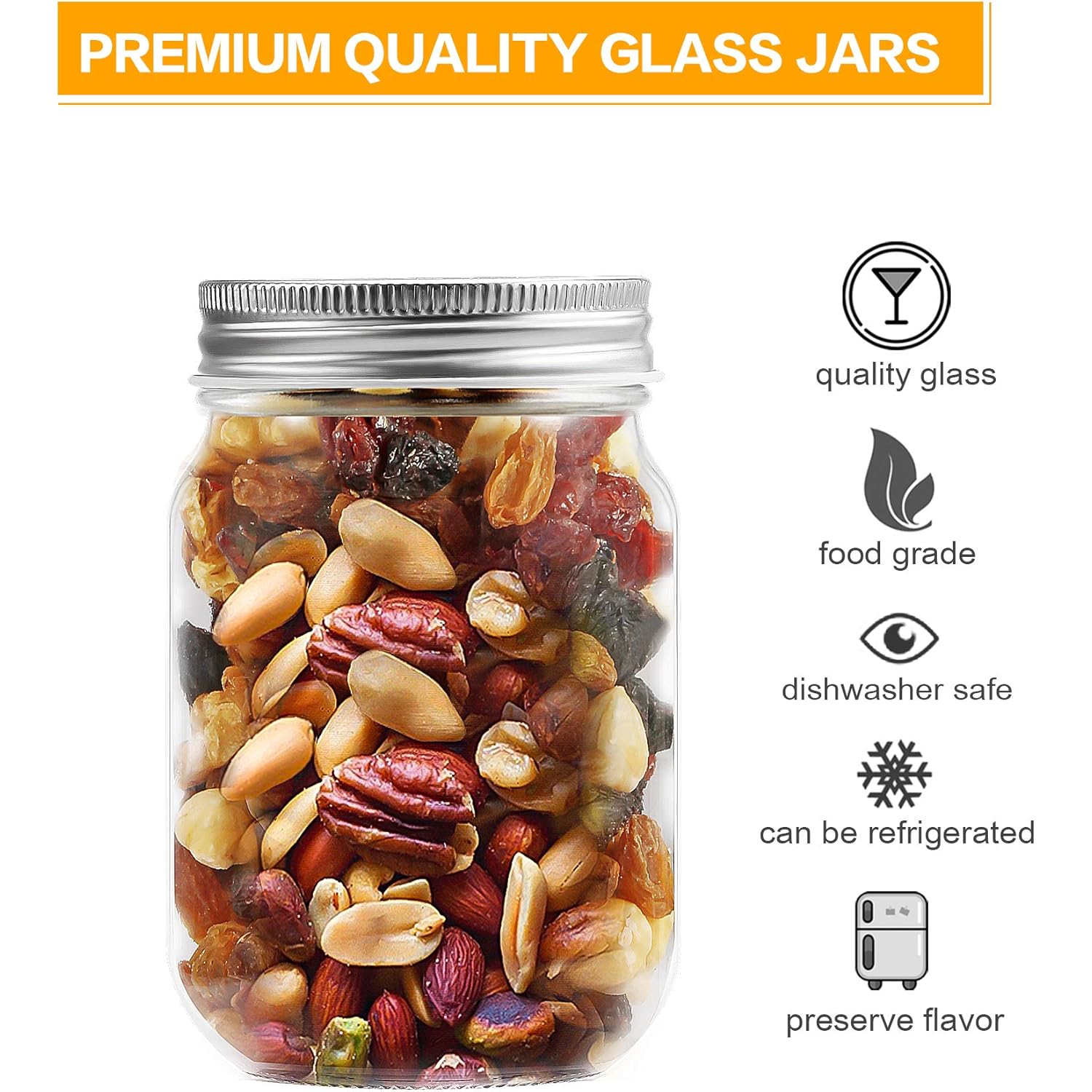12oz Glass Jars With Lids Regular Mouth 20 Pack -Mason Jars 12 oz For Crafts, Meal Prep, Canning Jars For Food Storage Frascos De Vidrio Con Tapa Para Conservas-with 20 Chalkboard Stickers-Silver Lid