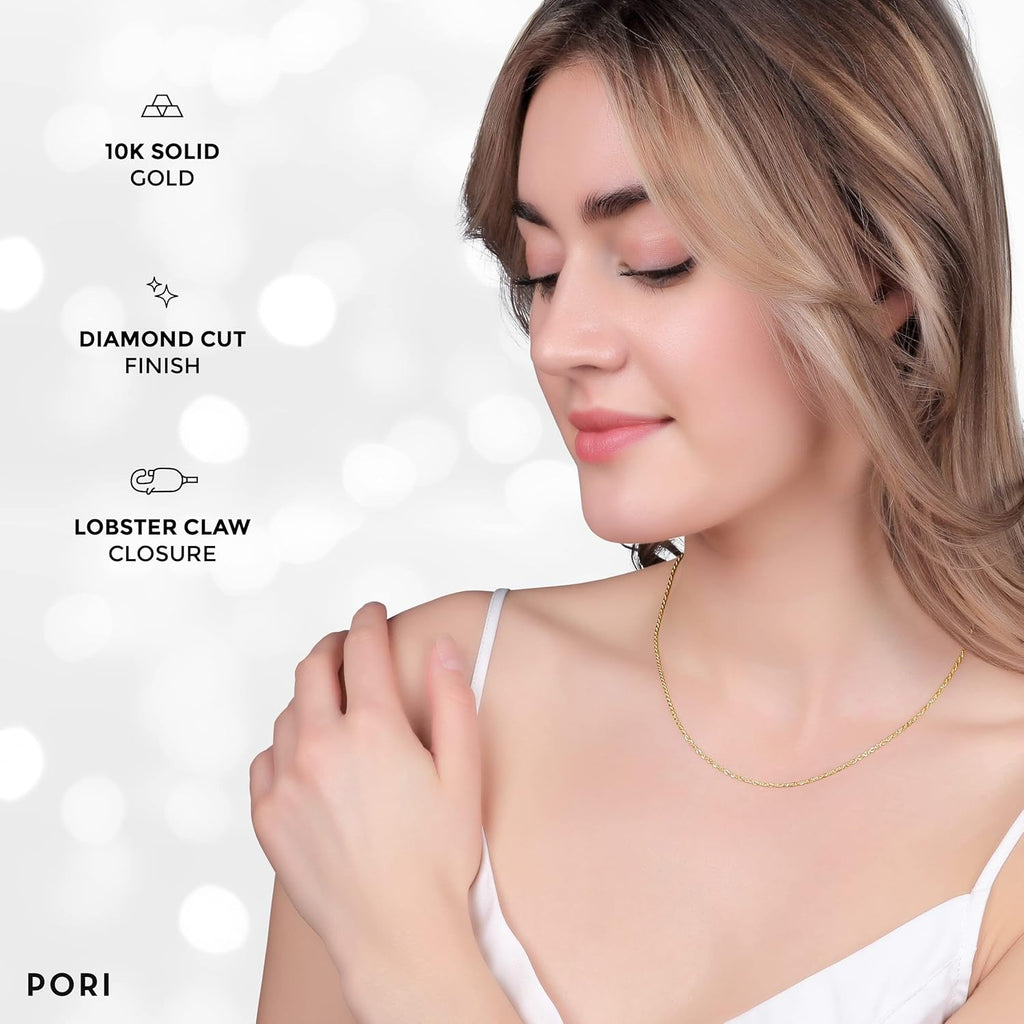 PORI JEWELERS 10K Yellow Gold 1.5MM,2MM,2.5MM,3MM,3.5,4MM,5MM,7MM, Diamond Cut Rope Chain Necklace Unisex Sizes 16"-30"